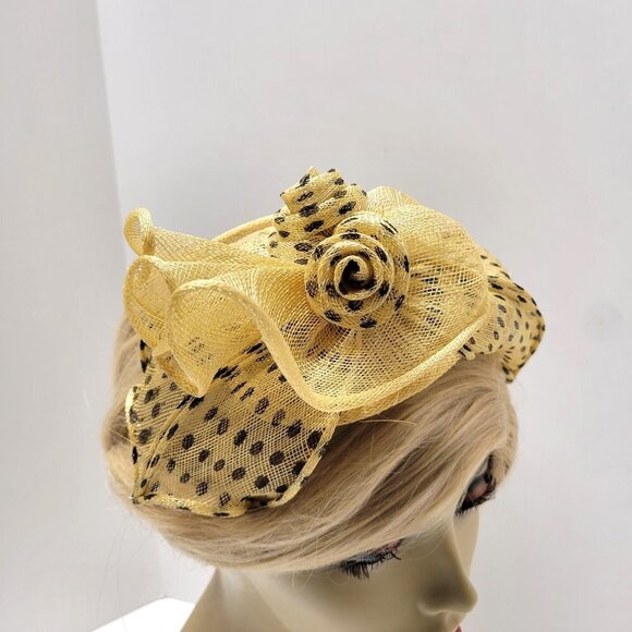 Yellow Polka Dot Headband Fascinator Hair Accessory Wedding Hair Accessory - Picture 12 of 16
